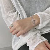 F.I.N.S S925 Silver Bracelet Geometric Circle Bar Link Chain Retro Style