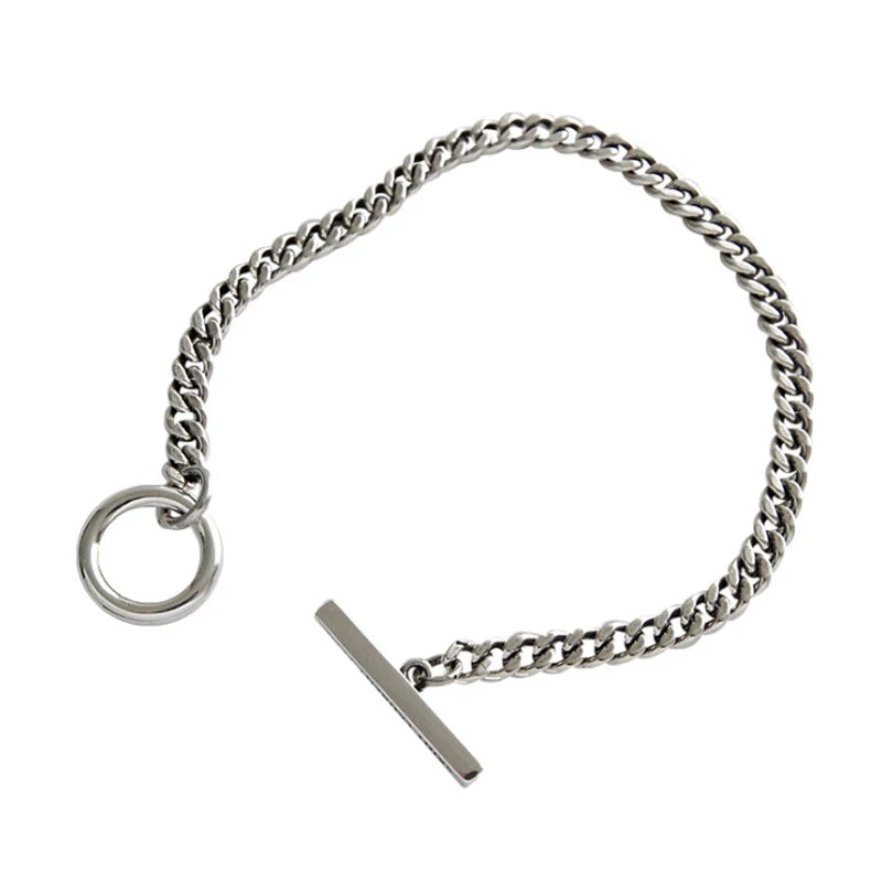 F.I.N.S S925 Silver Bracelet Geometric Circle Bar Link Chain Retro Style