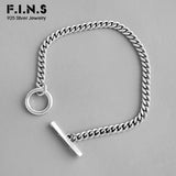 F.I.N.S S925 Silver Bracelet Geometric Circle Bar Link Chain Retro Style