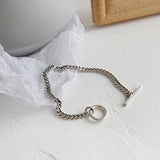 F.I.N.S S925 Silver Bracelet Geometric Circle Bar Link Chain Retro Style