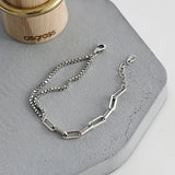S925 Silver Bracelet Retro Double-Layer Box Link Chain Asymmetric Charm Bracelet