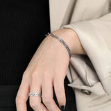 S925 Silver Bracelet Retro Double-Layer Box Link Chain Asymmetric Charm Bracelet