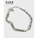 S925 Silver Bracelet Retro Double-Layer Box Link Chain Asymmetric Charm Bracelet