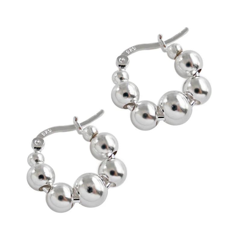 S925 Sterling Silver Geometric Round Bead Earrings