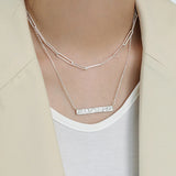 Sterling Silver Necklace Geometric Rectangle Pendants Women Chain
