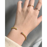 Zircon Twist Pure S925 Sterling Silver Bracelet Texture Open Wrist Hand Bangle