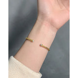 Zircon Twist Pure S925 Sterling Silver Bracelet Texture Open Wrist Hand Bangle