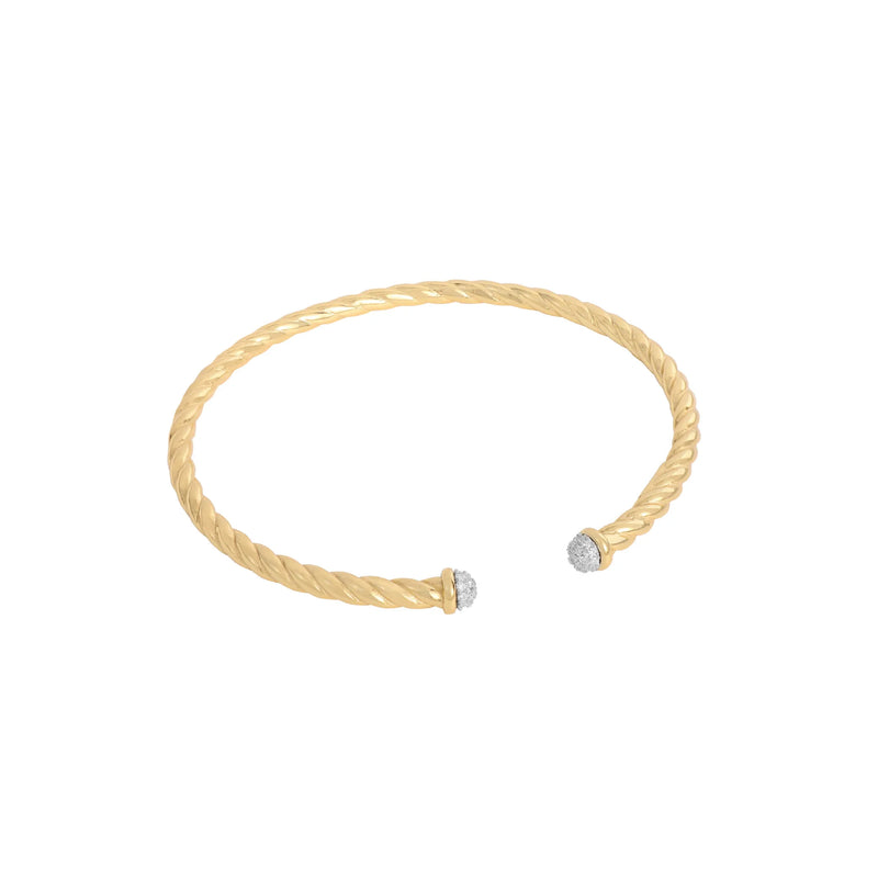 Zircon Twist Pure S925 Sterling Silver Bracelet Texture Open Wrist Hand Bangle