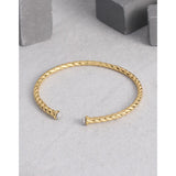 Zircon Twist Pure S925 Sterling Silver Bracelet Texture Open Wrist Hand Bangle
