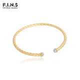 Zircon Twist Pure S925 Sterling Silver Bracelet Texture Open Wrist Hand Bangle