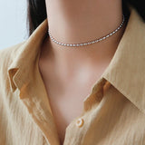 S925 Silver Choker Necklace Oval Beads Chain Classic Clavicle Necklace