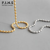 S925 Silver Choker Necklace Oval Beads Chain Classic Clavicle Necklace