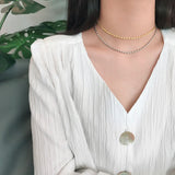 S925 Silver Choker Necklace Oval Beads Chain Classic Clavicle Necklace