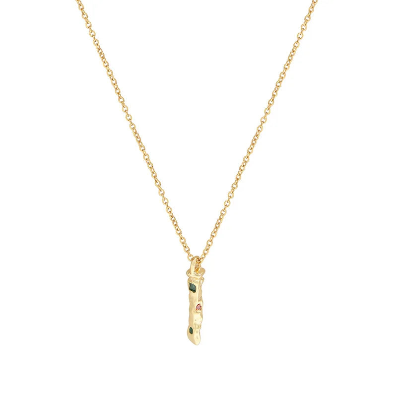 Color Zircon S925 Silver Bar Pendant Chain Necklace