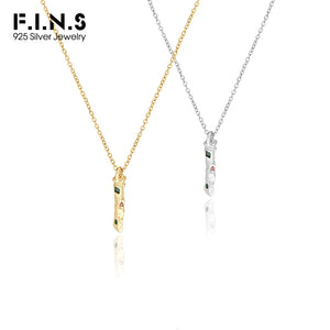 Color Zircon S925 Silver Bar Pendant Chain Necklace