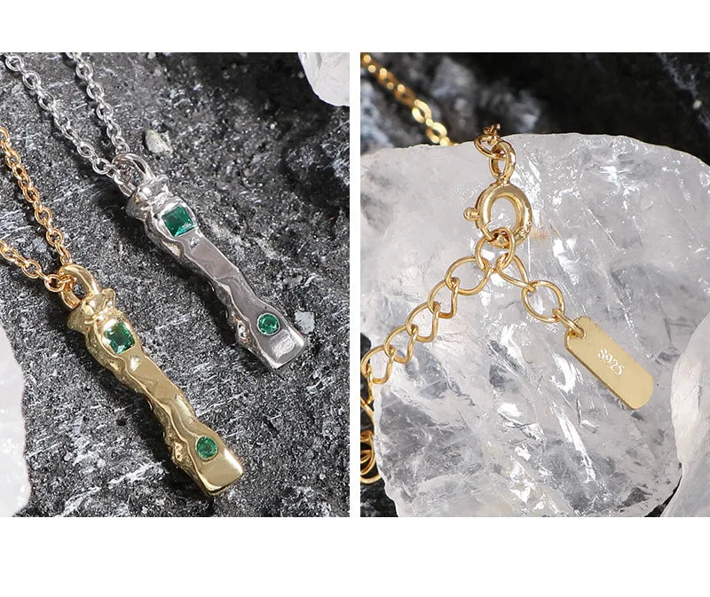 Color Zircon S925 Silver Bar Pendant Chain Necklace