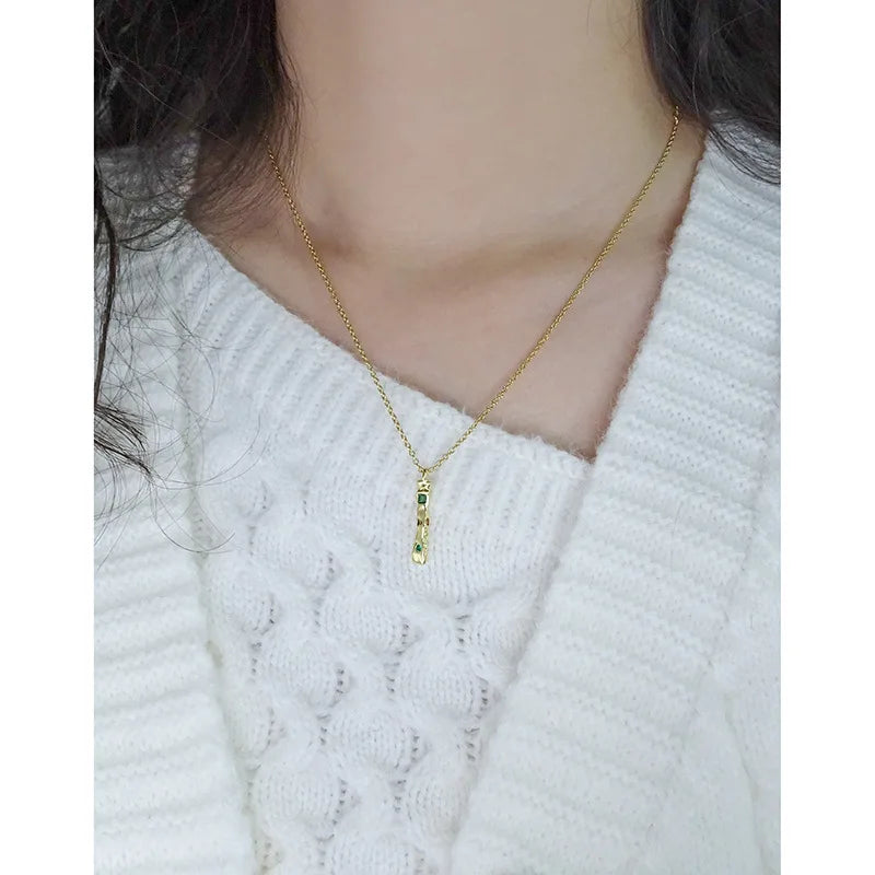 Color Zircon S925 Silver Bar Pendant Chain Necklace