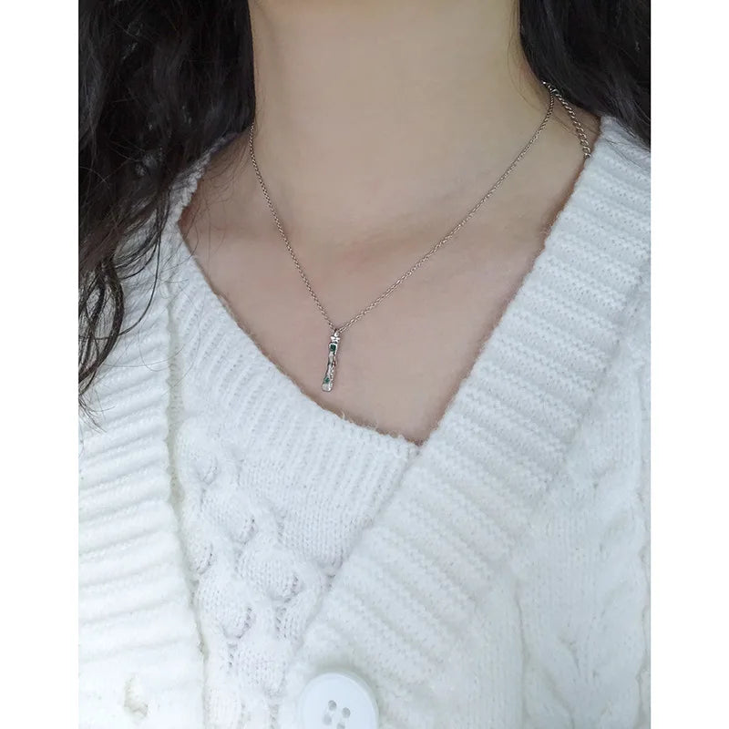 Color Zircon S925 Silver Bar Pendant Chain Necklace