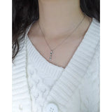 Color Zircon S925 Silver Bar Pendant Chain Necklace