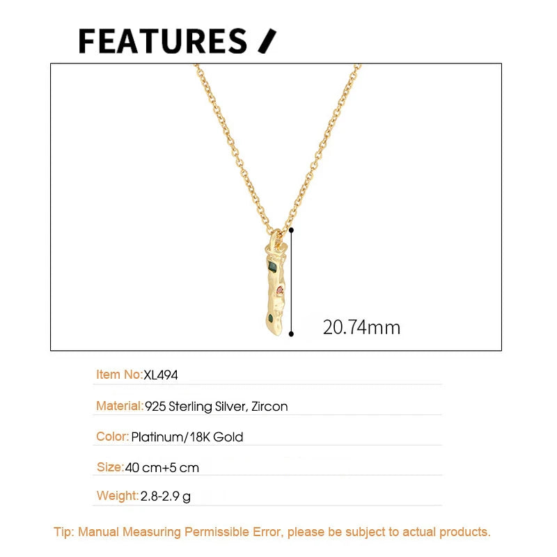 Color Zircon S925 Silver Bar Pendant Chain Necklace