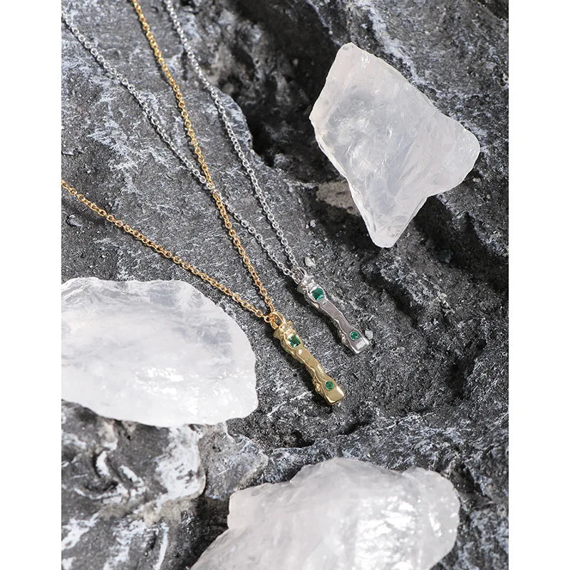 Color Zircon S925 Silver Bar Pendant Chain Necklace