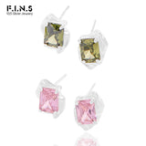 Zircon S925 Silver Stud Earrings Pink Green Zirconia Wedding Jewels