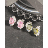 Zircon S925 Silver Stud Earrings Pink Green Zirconia Wedding Jewels