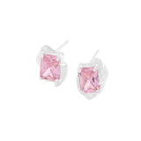 Zircon S925 Silver Stud Earrings Pink Green Zirconia Wedding Jewels