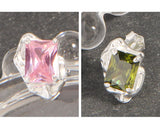 Zircon S925 Silver Stud Earrings Pink Green Zirconia Wedding Jewels