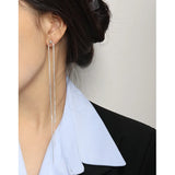 Adjustable 100% S925 Silver Snake Chain Tassel Earrings Dangle