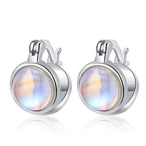 Moonstone Sterling Silver Earrings Small Piercing Ear Buckle Fine Jewelry