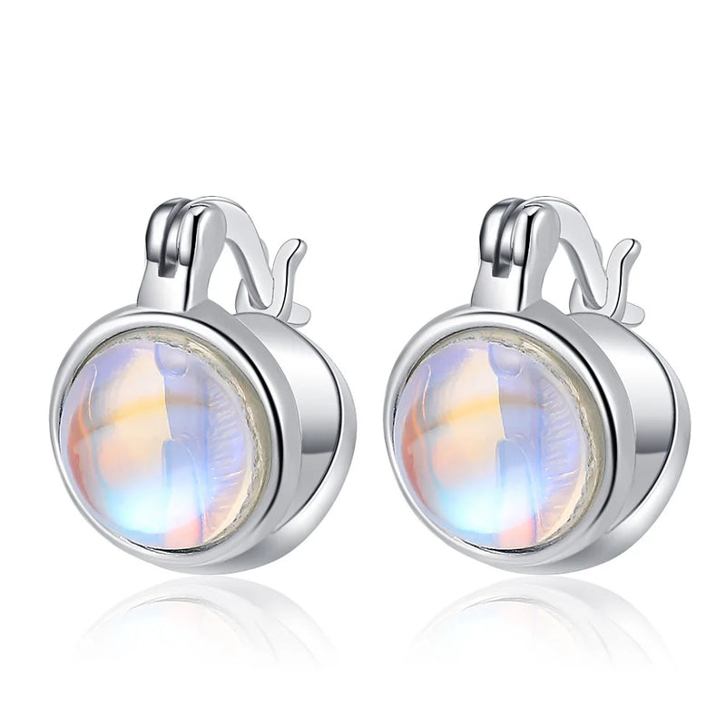 Moonstone Sterling Silver Earrings Small Piercing Ear Buckle Fine Jewelry