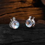Moonstone Sterling Silver Earrings Small Piercing Ear Buckle Fine Jewelry
