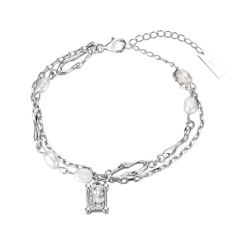 S925 Silver Baroque Pearl Zircon Bracelet For Girls