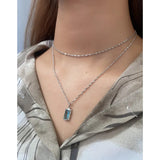 Ocean Zircon Double Layer Choker Necklace S925 Sterling Silver