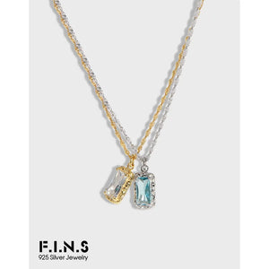 Ocean Zircon Double Layer Choker Necklace S925 Sterling Silver