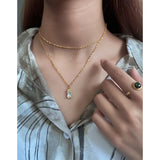 Ocean Zircon Double Layer Choker Necklace S925 Sterling Silver