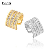F.I.N.S Sterling Silver Zircon Ear Clip Wide CZ Paved Catilage Jewelry