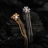 Zircon Snowflake Ear Clip S925 Sterling Silver Tassel Chain Earcuff