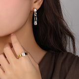 925 Silver CZ Dangle Earrings Geometric Chain Wedding Jewelry