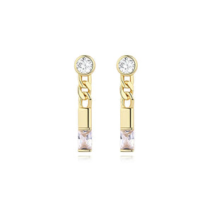 925 Silver CZ Dangle Earrings Geometric Chain Wedding Jewelry