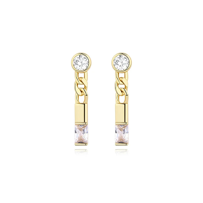 925 Silver CZ Dangle Earrings Geometric Chain Wedding Jewelry