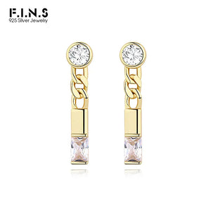 925 Silver CZ Dangle Earrings Geometric Chain Wedding Jewelry