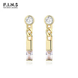 925 Silver CZ Dangle Earrings Geometric Chain Wedding Jewelry