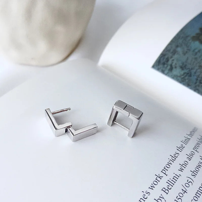 925 Silver Small Hoop Earrings Geometry Square Oval