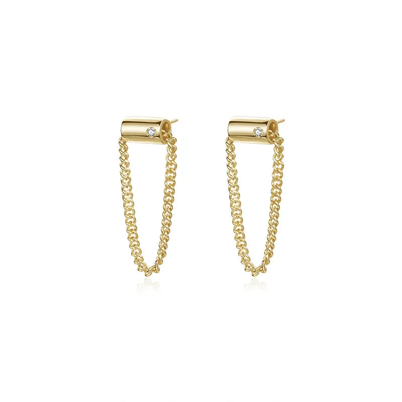 Minimalist 925 Silver Tassel Chain Ear Studs Punk Tube Earrings