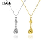 F.I.N.S 925 Sterling Silver Water Drop Texture Clavicle Chain Pendant Necklace