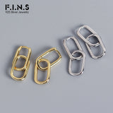 925 Silver Oval Drop Earrings Geometry Metallic Style Hoops