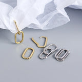 925 Silver Oval Drop Earrings Geometry Metallic Style Hoops