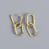 925 Silver Oval Drop Earrings Geometry Metallic Style Hoops